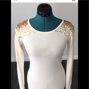 2b Bebe Long Sleeve Gold Sequin Sweater Sz XS